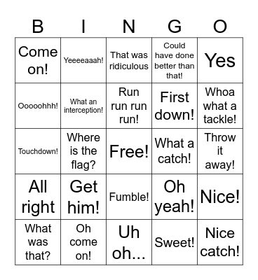 Dad's Football Bingo Card