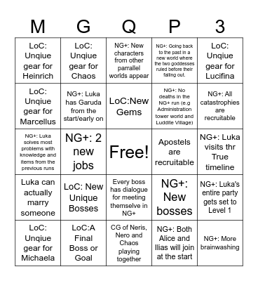 MGQ Part 3 Update Bingo Card