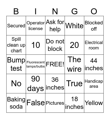 safety bingo Card
