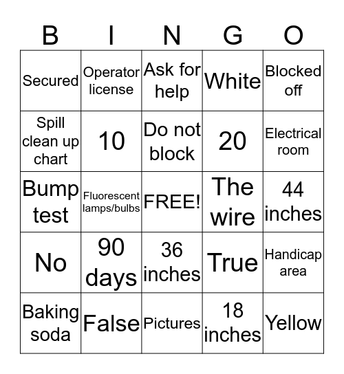 safety bingo Card