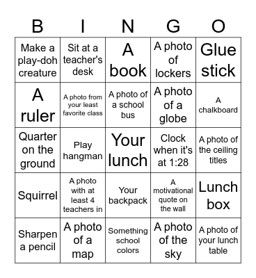 School Photo Bingo Card