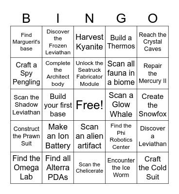 Subnautica Below Zero Bingo Card