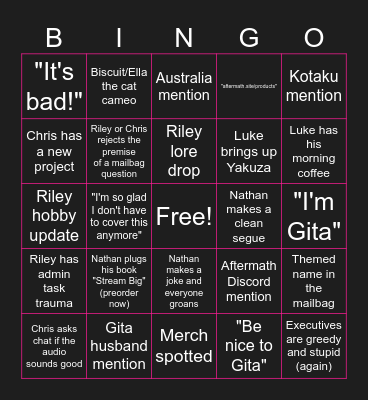 Aftermath Hours Bingo Card