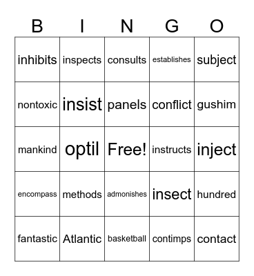 Wilson 3.4 Bingo Card