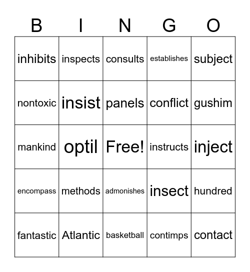 Wilson 3.4 Bingo Card