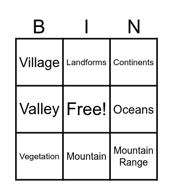 Landscape Bingo Card