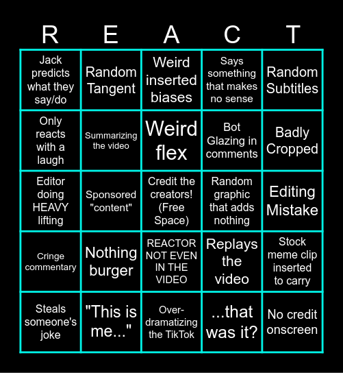 Bad Reactor Bingo Card