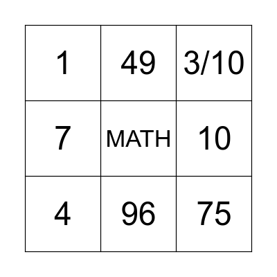 BINGO MATEMÁTICO Bingo Card