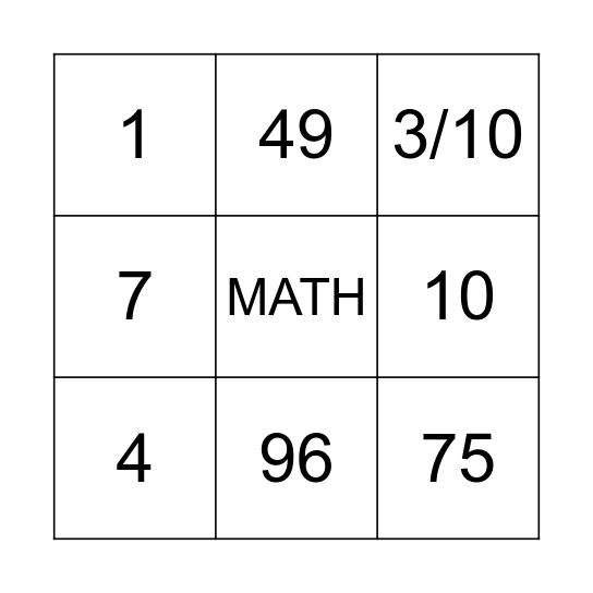 BINGO MATEMÁTICO Bingo Card