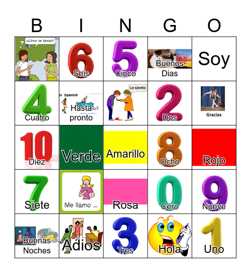 SALUDOS/ Numeros/Colores Bingo Card
