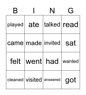 VERBS IN PAST Bingo Card