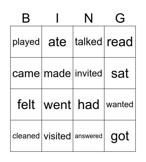 VERBS IN PAST Bingo Card