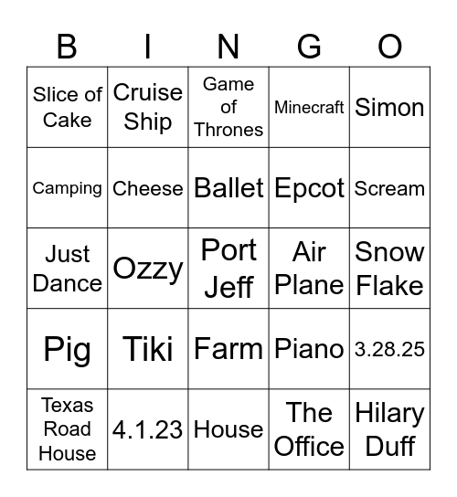 Sydney's Bridal Shower Bingo Card