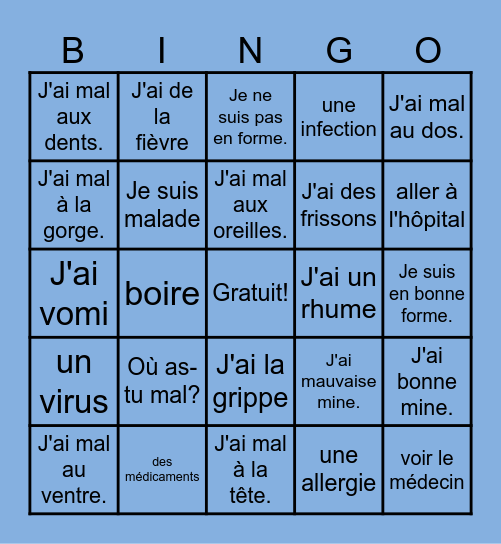 Les Maladies Bingo Card