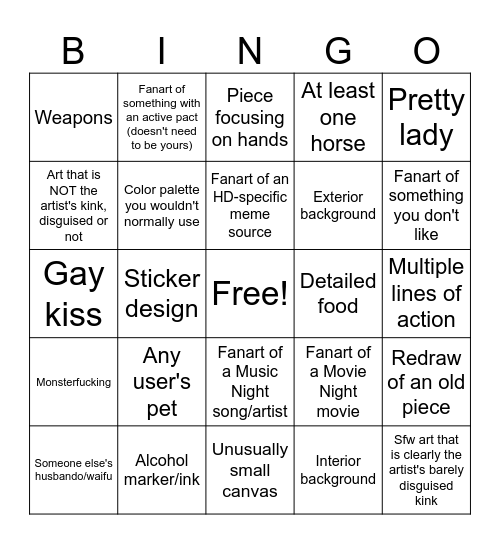 HD Artist Bingo Card