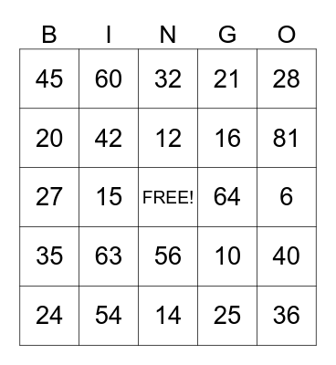 Multiplication Facts - Week 19 Bingo Card