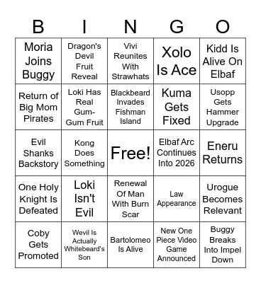 One Piece Bingo Card