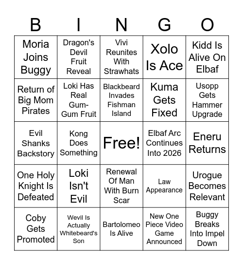 One Piece Bingo Card