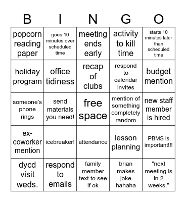 Meeting Bingo Card