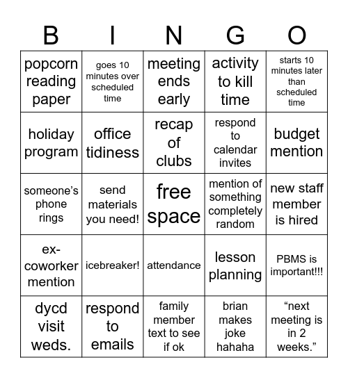 Meeting Bingo Card