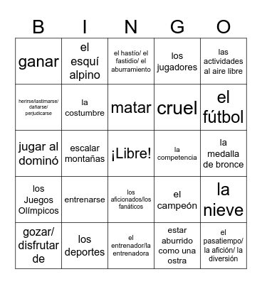 IB- Ocio (free time, outside activities, sports, bullfighting) Bingo Card