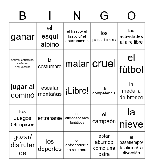 IB- Ocio (free time, outside activities, sports, bullfighting) Bingo Card