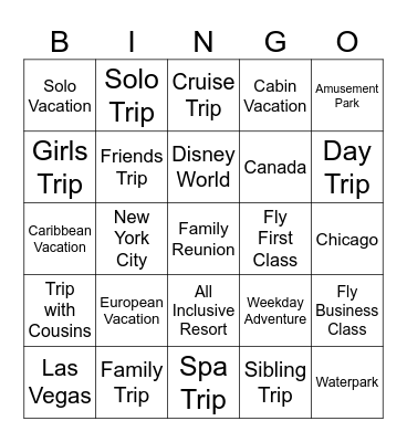 2025 Travel Bingo Card