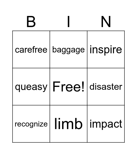 Vocabulary Jan. 13-19 Bingo Card