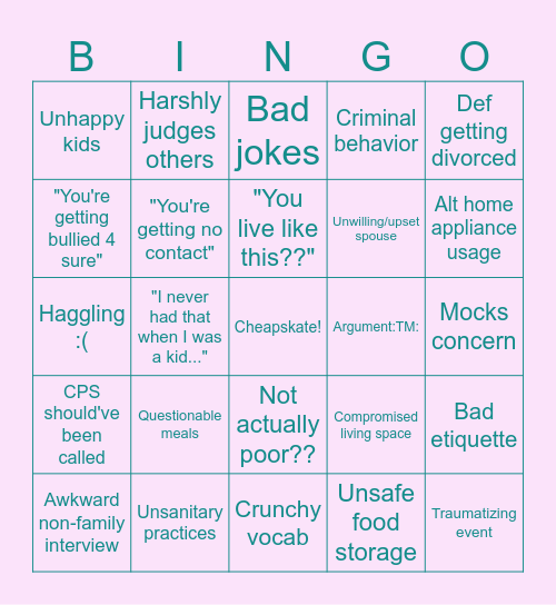 XTREME CHEAPSKATE Bingo Card