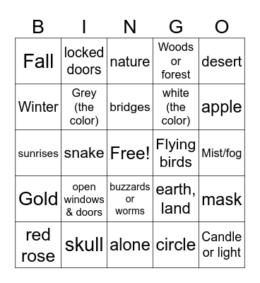 Literary symbols Bingo Card