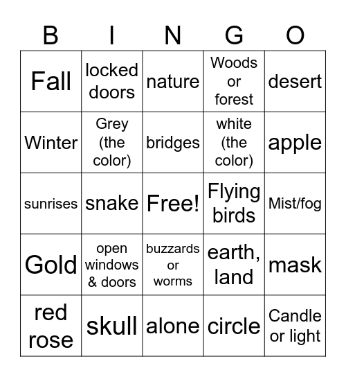 Literary symbols Bingo Card