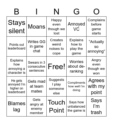 Josh Marvel Rivals Bingo Card