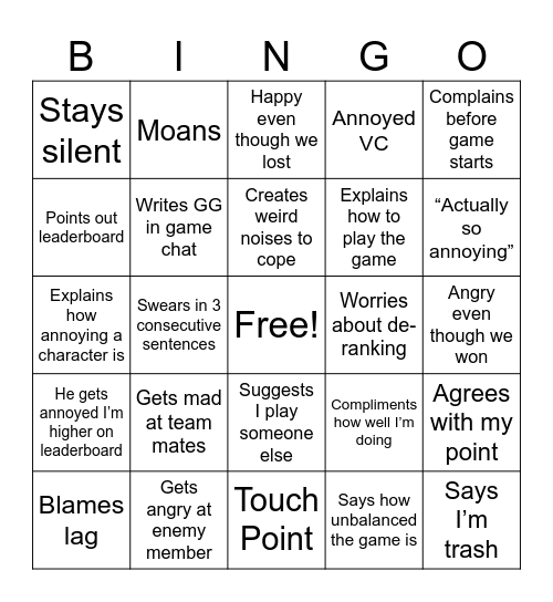 Josh Marvel Rivals Bingo Card