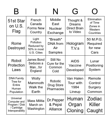 21st Century Predictions Bingo Card