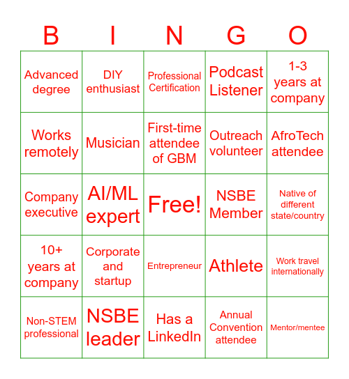 Networking Bingo Card