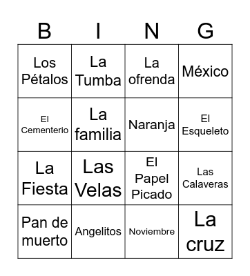 Dia de Los Muertos Bingo Card