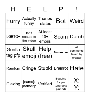 YT Shorts Bingo: SQUID GAME AUDIOS Bingo Card