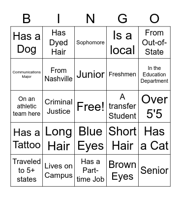 Name Bingo Card