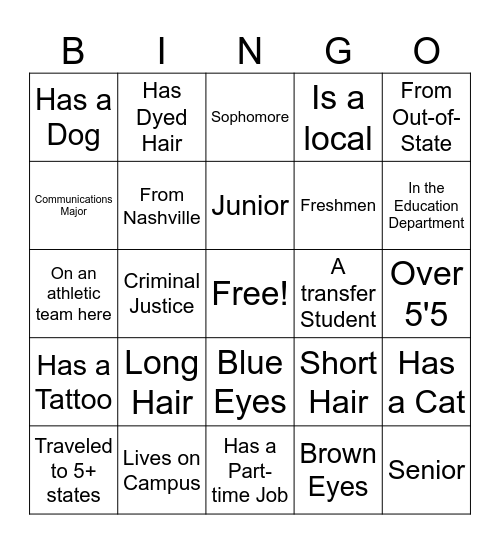 Name Bingo Card