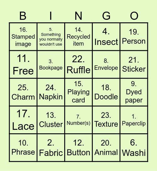 CrAFty Cre8tions Bingo Card