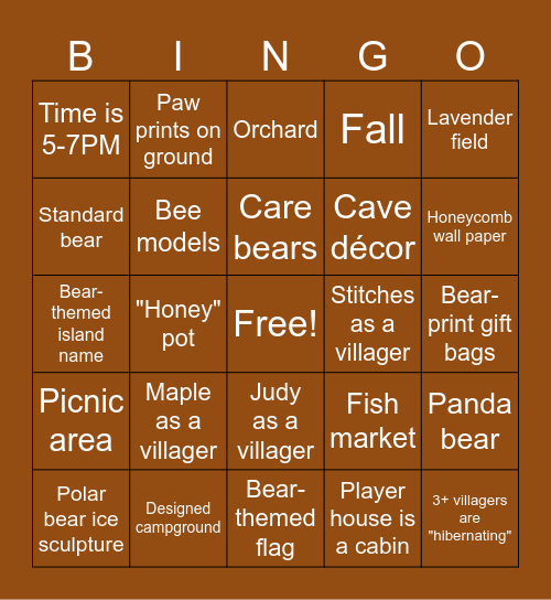 Bear Island Bingo Card