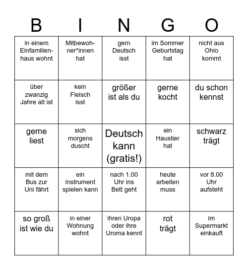 Menschenbingo — Finde eine Person, die... Bingo Card