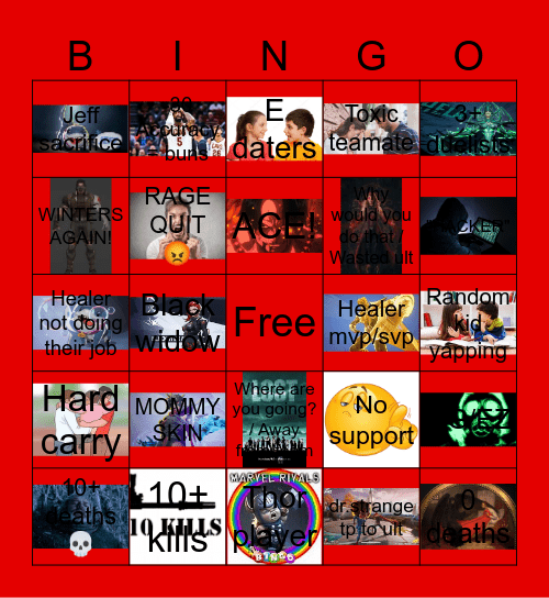 Marvel rivals Bingo Card