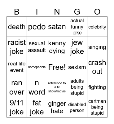 south park bingo Card
