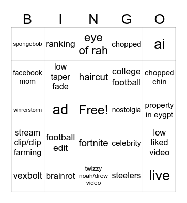 tiktok Bingo Card
