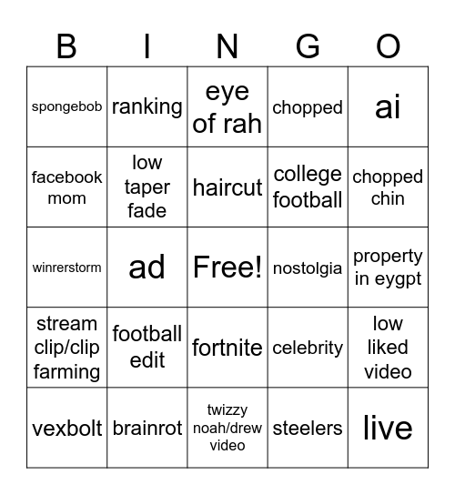 tiktok Bingo Card