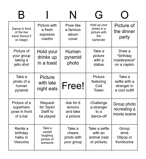 Taine's Tipsy Trot Bingo Card