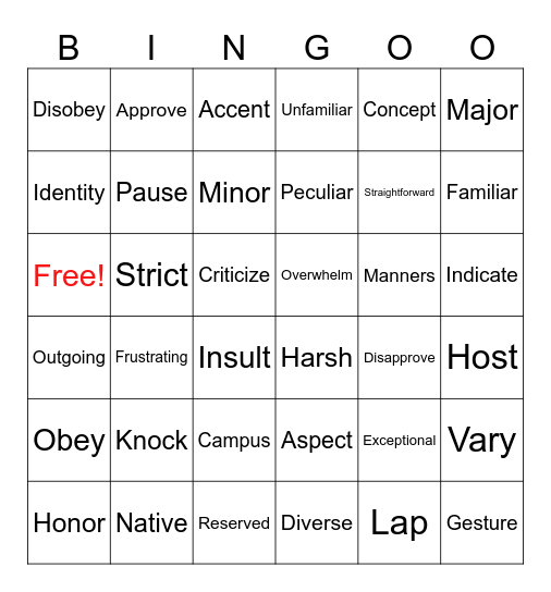 M.6 unit 5 vocabulary 1 Bingo Card