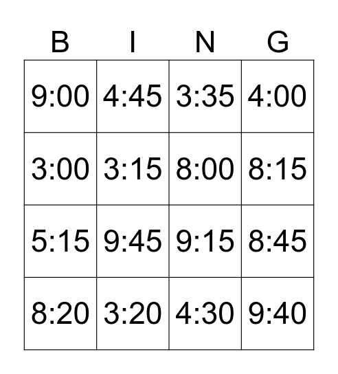 Time bingo Card