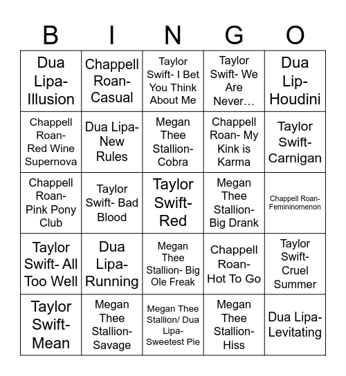Radio Bingo Modern Women Hit Makers Bingo Card